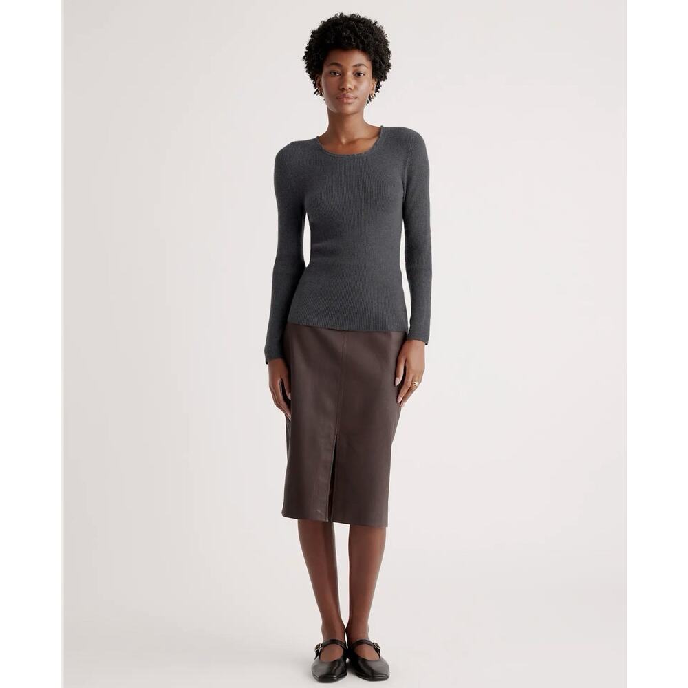 Quince Featherweight Cashmere Ribbed Crewneck Sweater/Charcoal Large - Picture 12 of 13